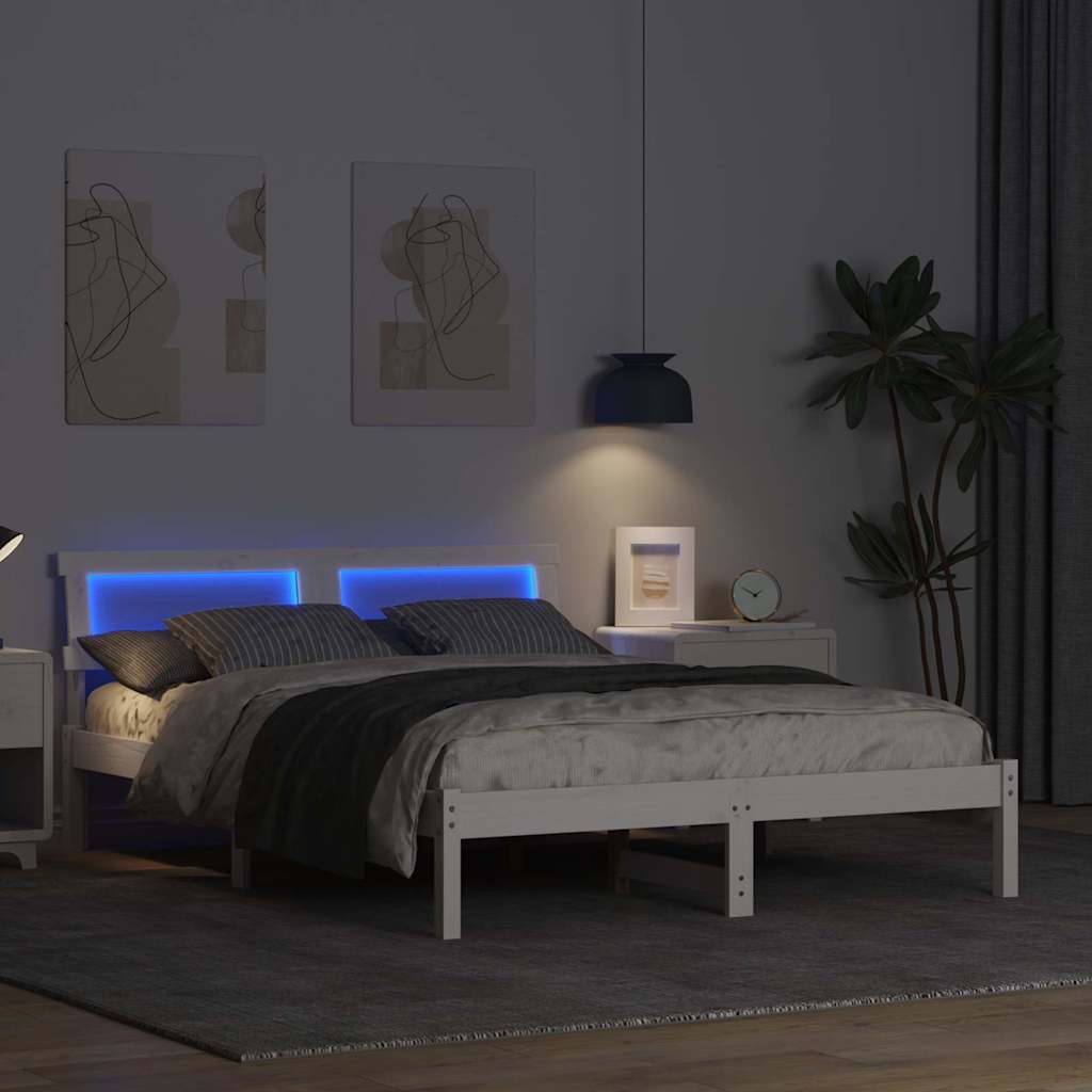 Bed Frame with Headboard White 135 x 190 cm Solid Pine Wood