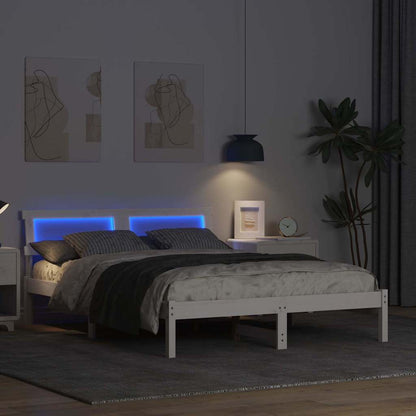Bed Frame with Headboard White 135 x 190 cm Solid Pine Wood