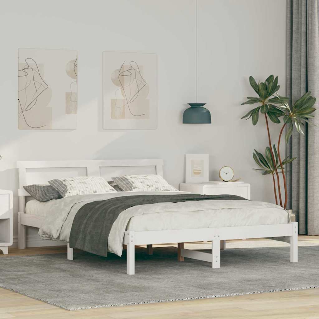 Bed Frame with Headboard White 135 x 190 cm Solid Pine Wood