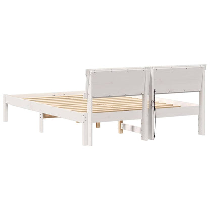 Bed Frame with Headboard White 135 x 190 cm Solid Pine Wood