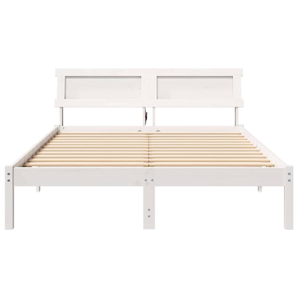 Bed Frame with Headboard White 135 x 190 cm Solid Pine Wood