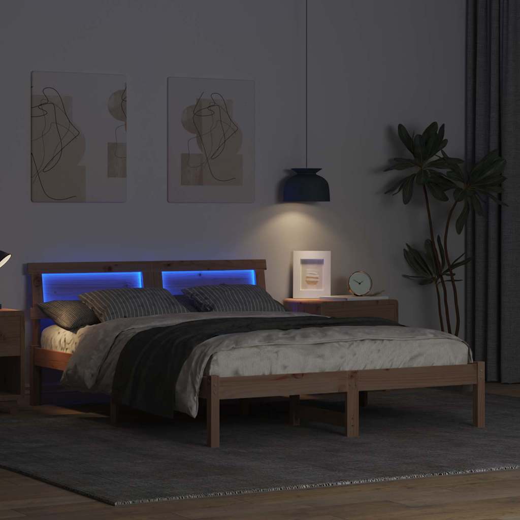 Bed Frame with Headboard Brown 120 x 190 cm Solid Pine Wood
