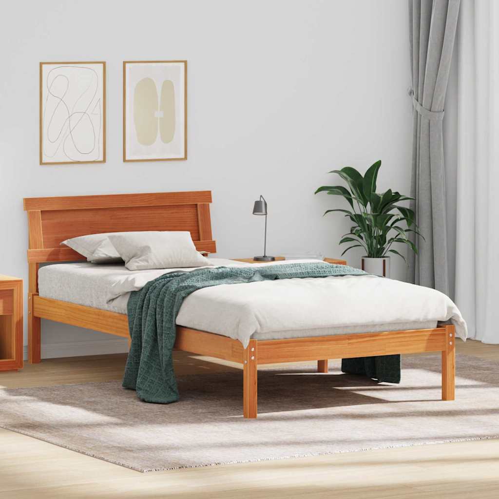 Bed Frame with Headboard Wax Brown 100 x 200 cm Solid Pine Wood