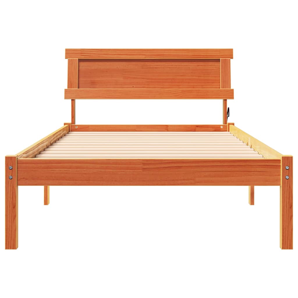 Bed Frame with Headboard Wax Brown 100 x 200 cm Solid Pine Wood