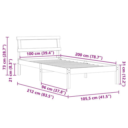 Bed Frame with Headboard Wax Brown 100 x 200 cm Solid Pine Wood