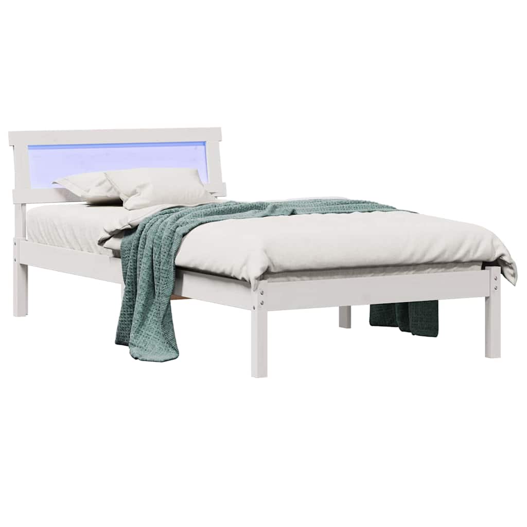 Bed Frame with Headboard White 90 x 200 cm Solid Pine Wood