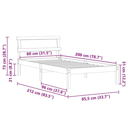 Bed Frame with Headboard White 80 x 200 cm Solid Pine Wood