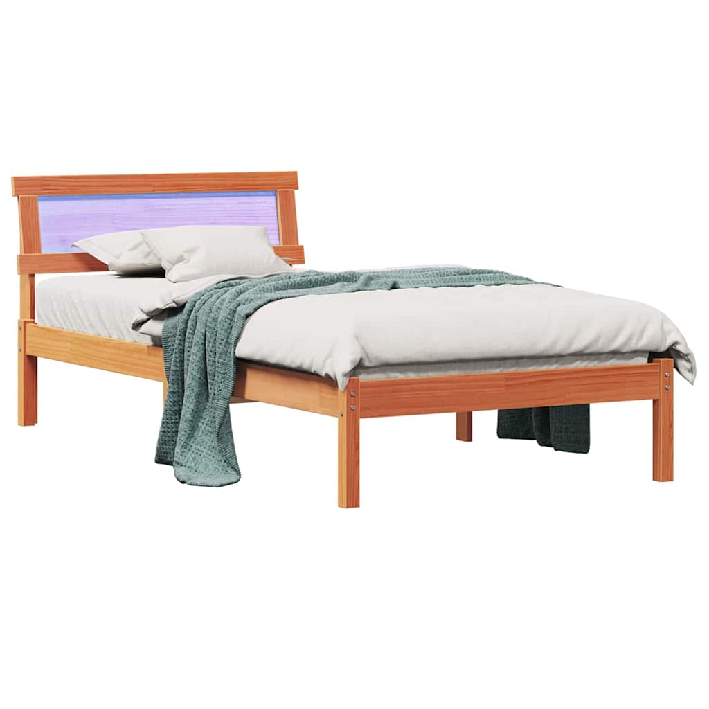 Bed Frame with Headboard Wax Brown 80 x 200 cm Solid Pine Wood