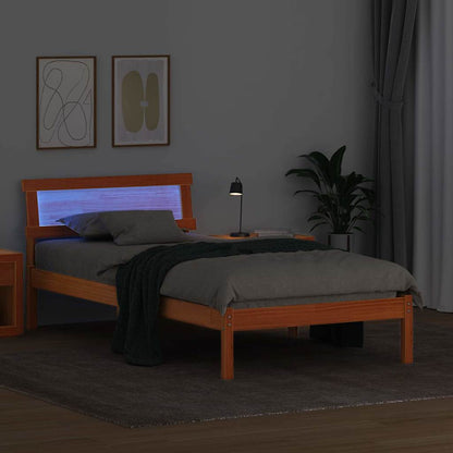 Bed Frame with Headboard Wax Brown 75 x 190 cm Solid Pine Wood