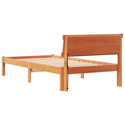 Bed Frame with Headboard Wax Brown 75 x 190 cm Solid Pine Wood