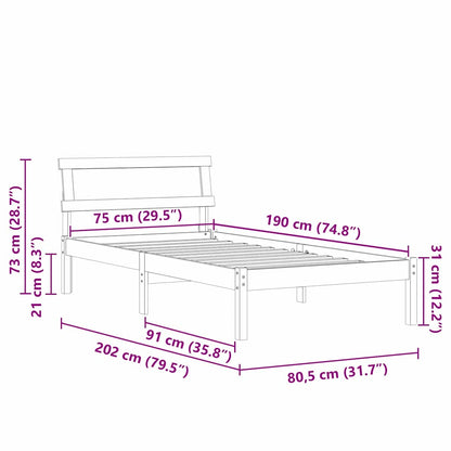 Bed Frame with Headboard Wax Brown 75 x 190 cm Solid Pine Wood