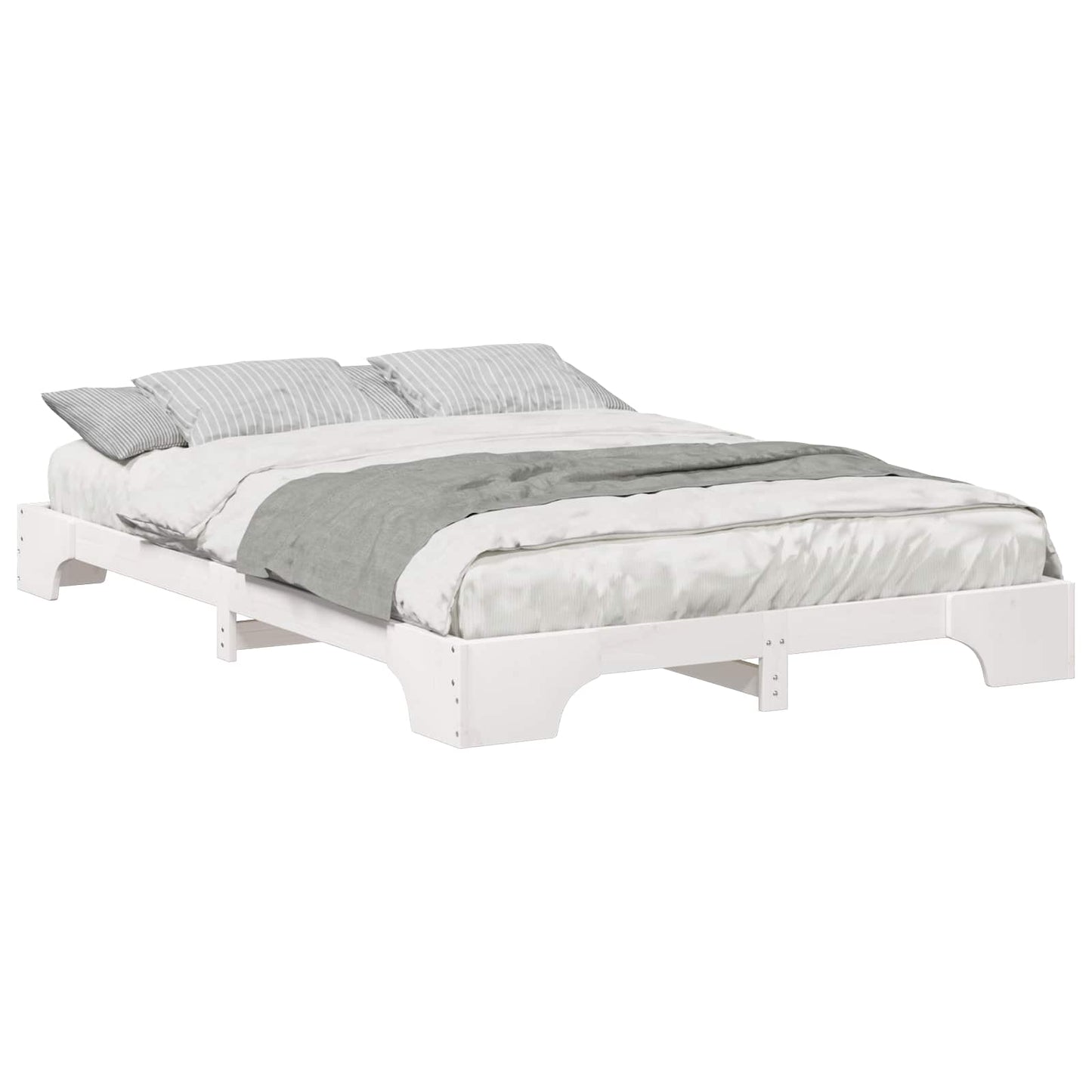 Bed Frame White 140 x 210 cm Solid Pine Wood
