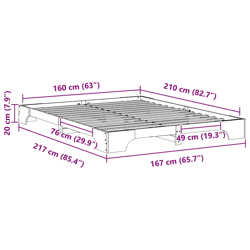 Bed Frame White 160 x 210 cm Solid Pine Wood
