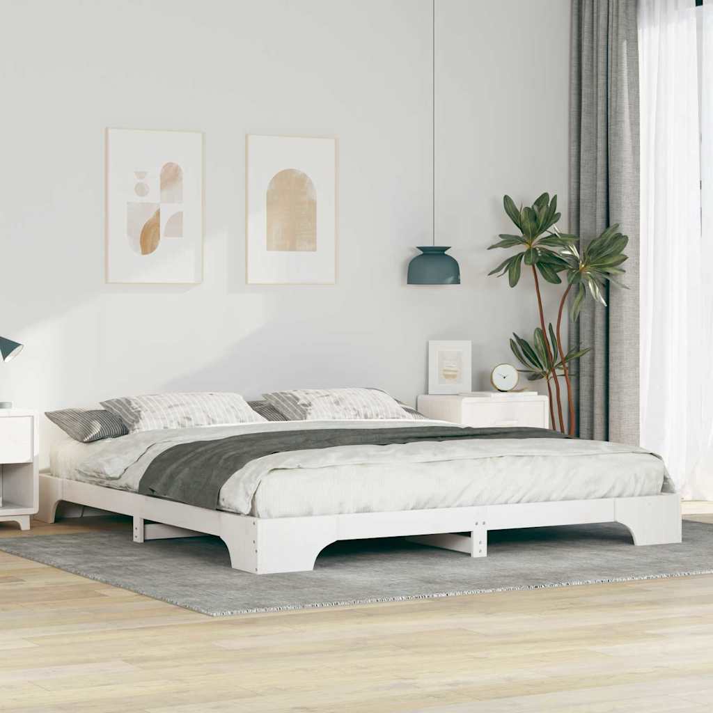 Bed Frame White 200 x 210 cm Solid Pine Wood