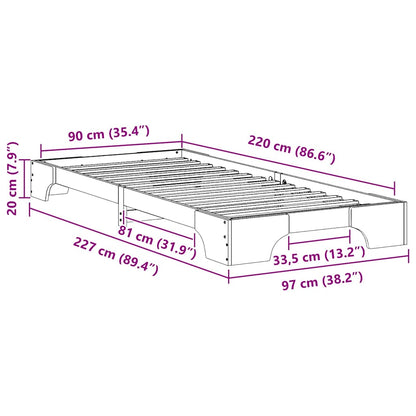 Bed Frame White 90 x 220 cm Solid Pine Wood