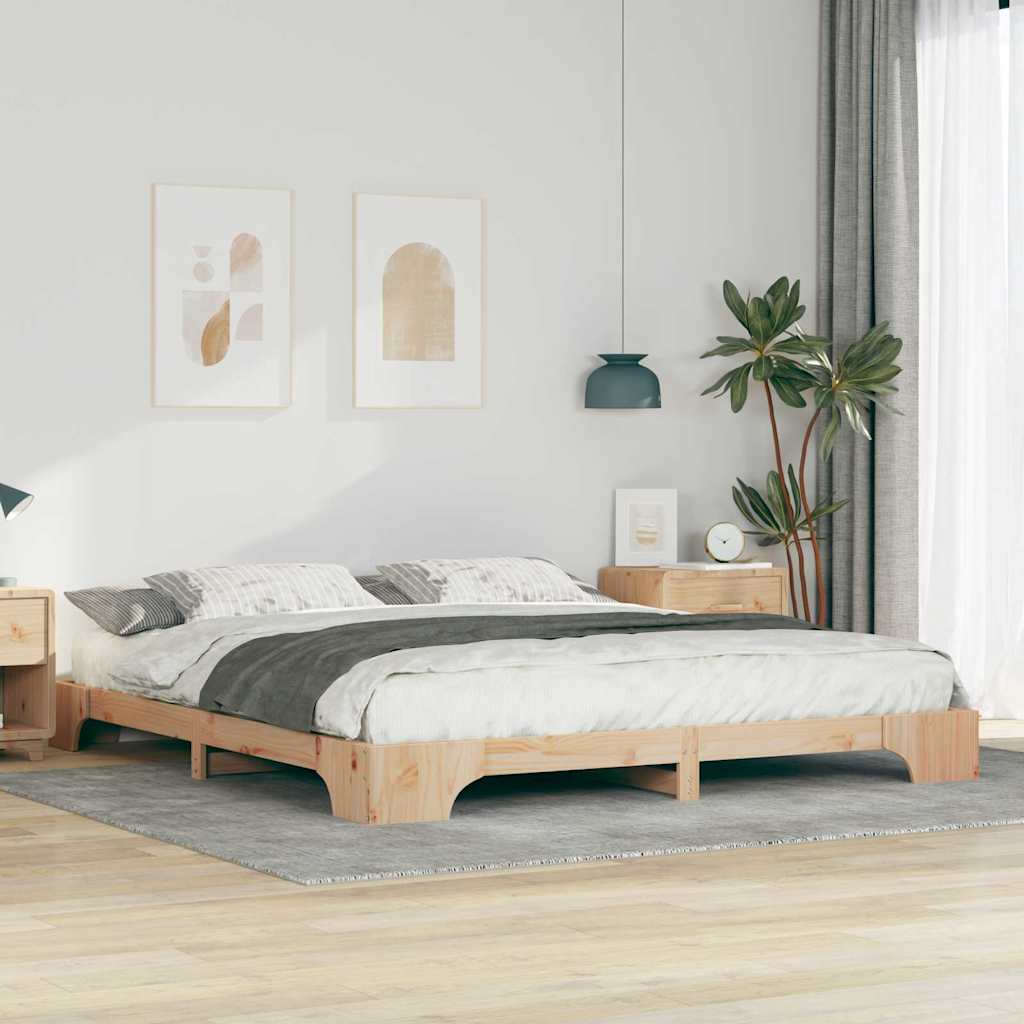 Bed Frame Brown 200 x 220 cm Solid Pine Wood