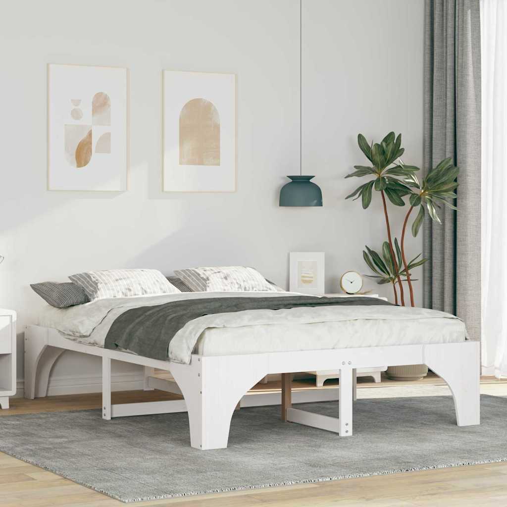 Bed Frame White 150 x 200 cm Solid Pine Wood