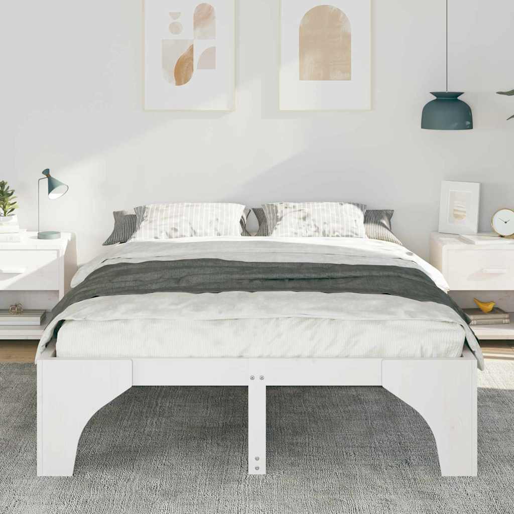 Bed Frame White 150 x 200 cm Solid Pine Wood