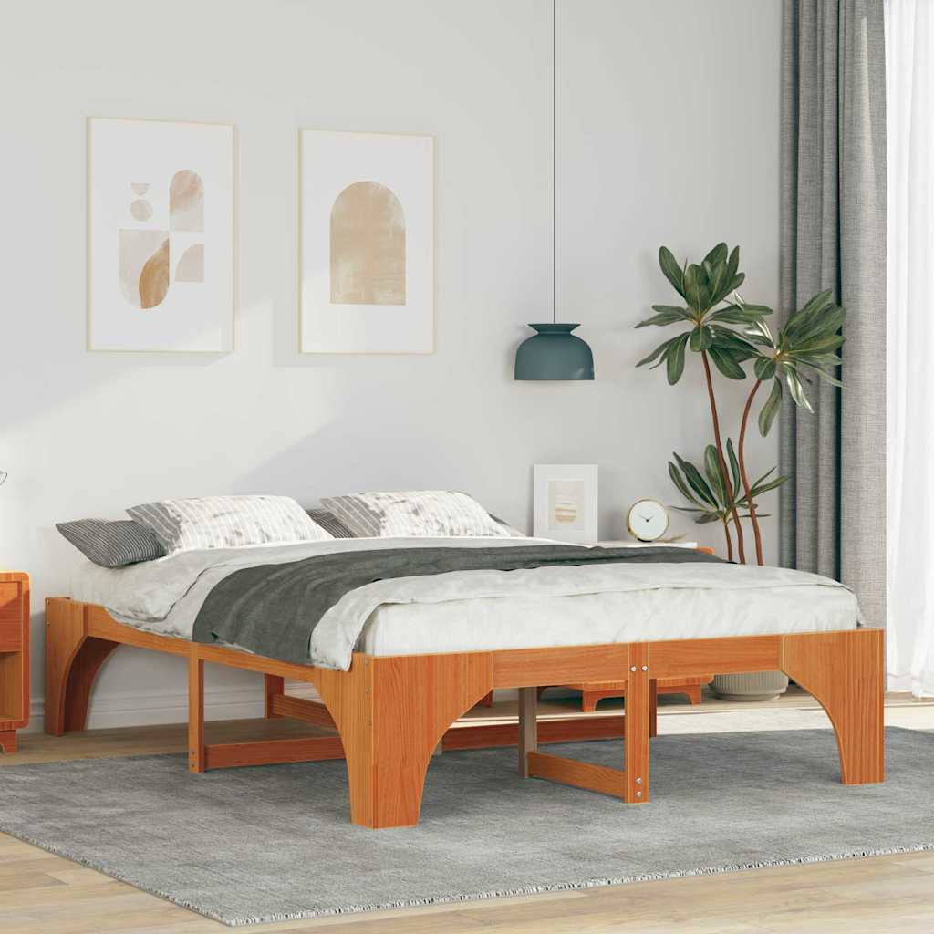 Bed Frame Brown 140 x 200 cm Solid Pine Wood