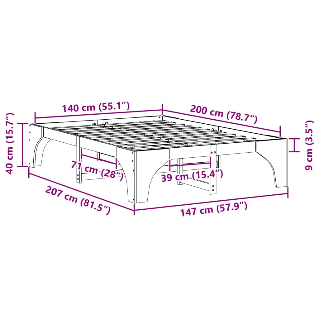 Bed Frame Brown 140 x 200 cm Solid Pine Wood