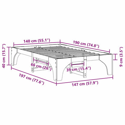 Bed Frame White 140 x 190 cm Solid Pine Wood