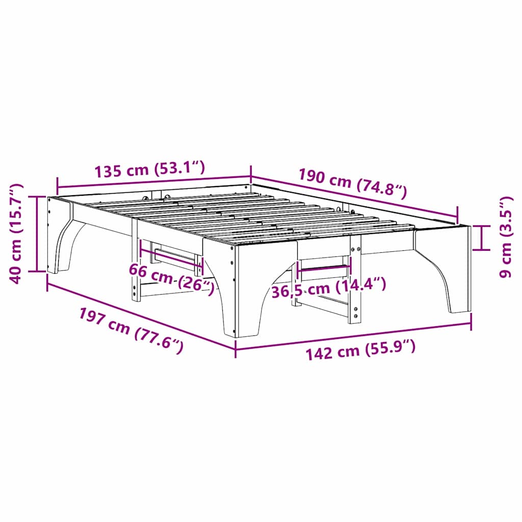 Bed Frame Brown 135 x 190 cm Solid Pine Wood