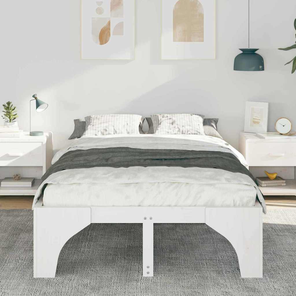 Bed Frame White 120 x 190 cm Solid Pine Wood