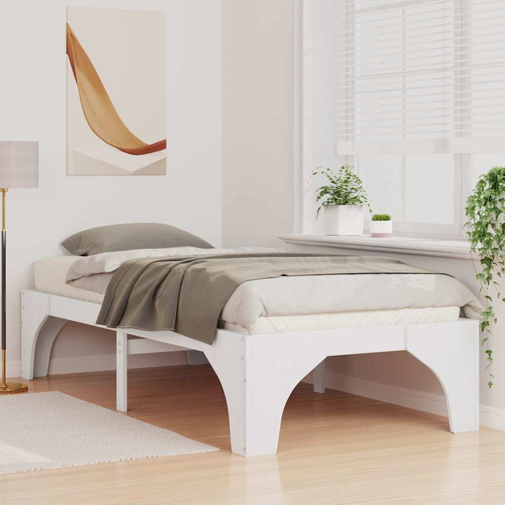 Bed Frame White 90 x 200 cm Solid Pine Wood