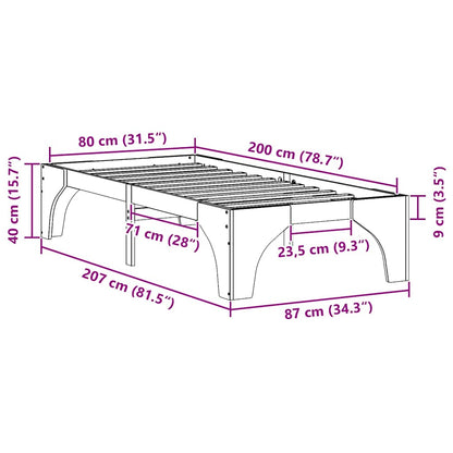Bed Frame White 80 x 200 cm Solid Pine Wood