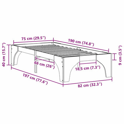 Bed Frame White 75 x 190 cm Solid Pine Wood