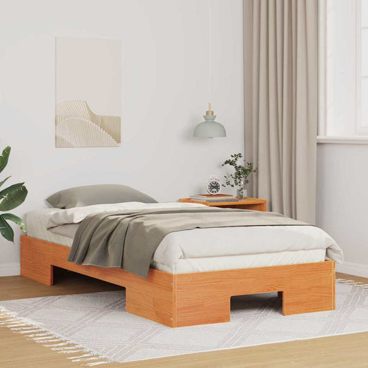 Floor Bed Frame with Storage Brown 100 x 200 cm Solid pine wood