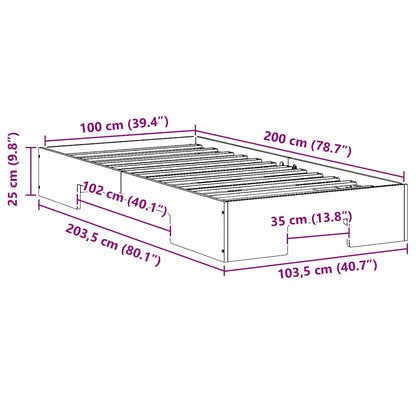 Floor Bed Frame with Storage Brown 100 x 200 cm Solid pine wood