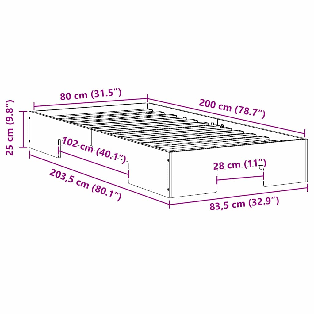 Bed Frame Brown 80 x 200 cm