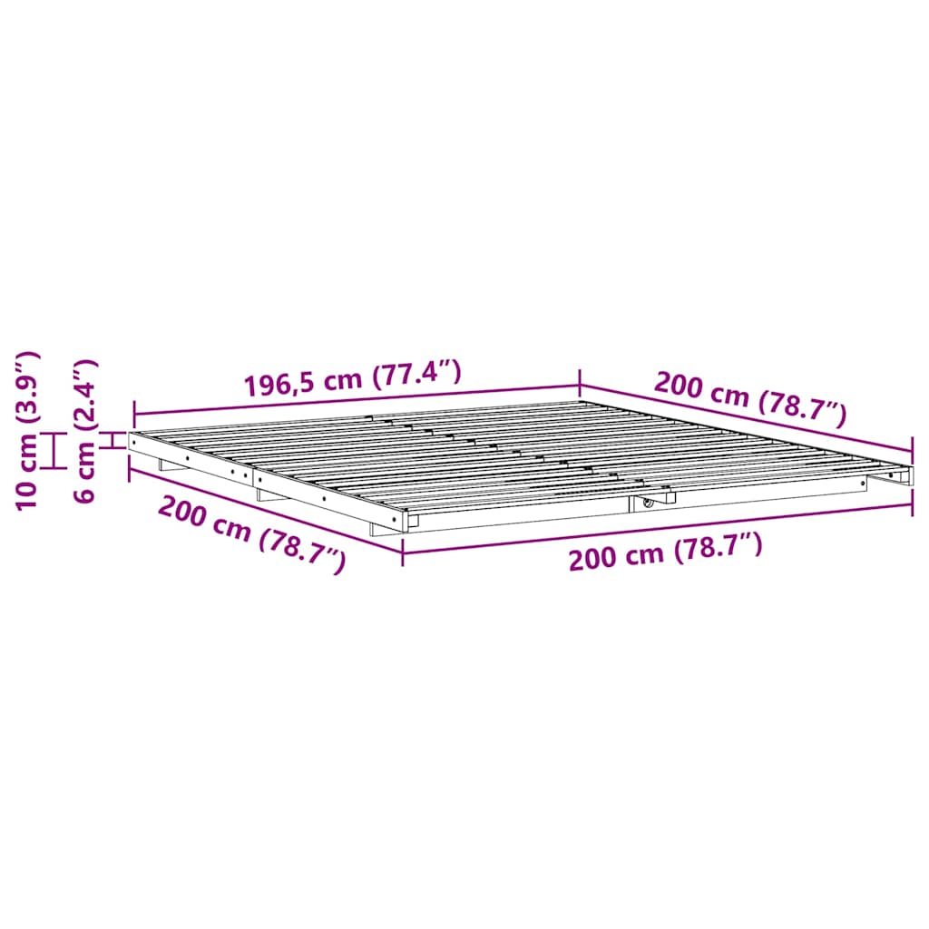 Bed Frame White 200 x 200 cm Solid Pine Wood
