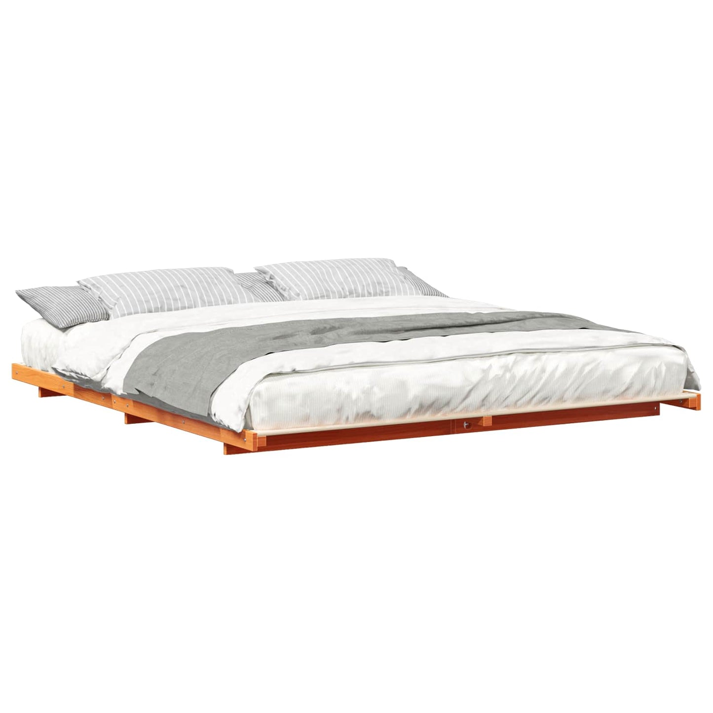 Bed Frame Wax Brown 200 x 200 cm Solid Pine Wood