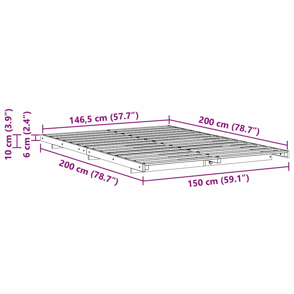 Bed Frame Wax Brown 150 x 200 cm Solid Pine Wood