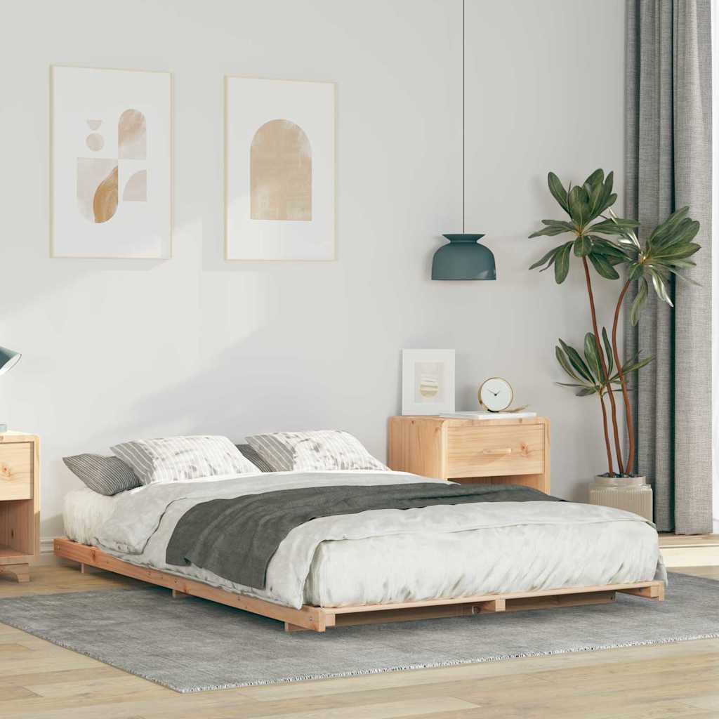 Bed Frame Brown 135 x 190 cm Solid Pine Wood