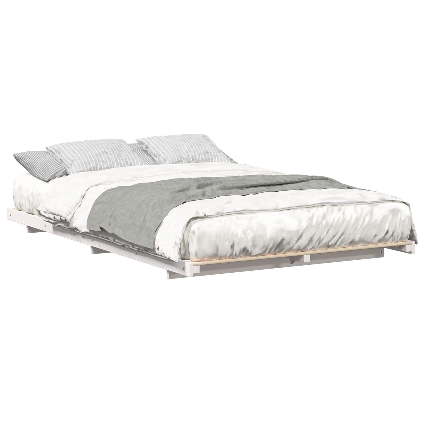 Bed Frame White 135 x 190 cm Solid Pine Wood