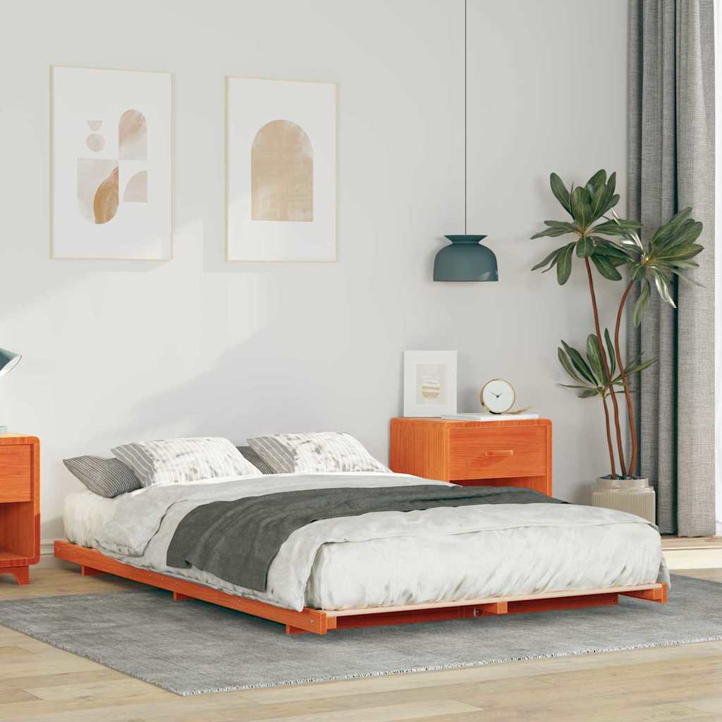 Bed Frame Wax Brown 135 x 190 cm Solid Pine Wood