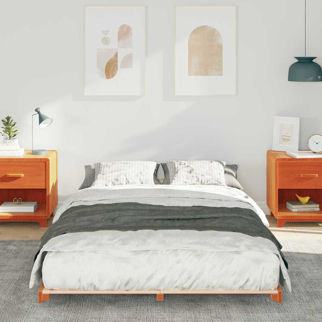 Bed Frame Wax Brown 135 x 190 cm Solid Pine Wood