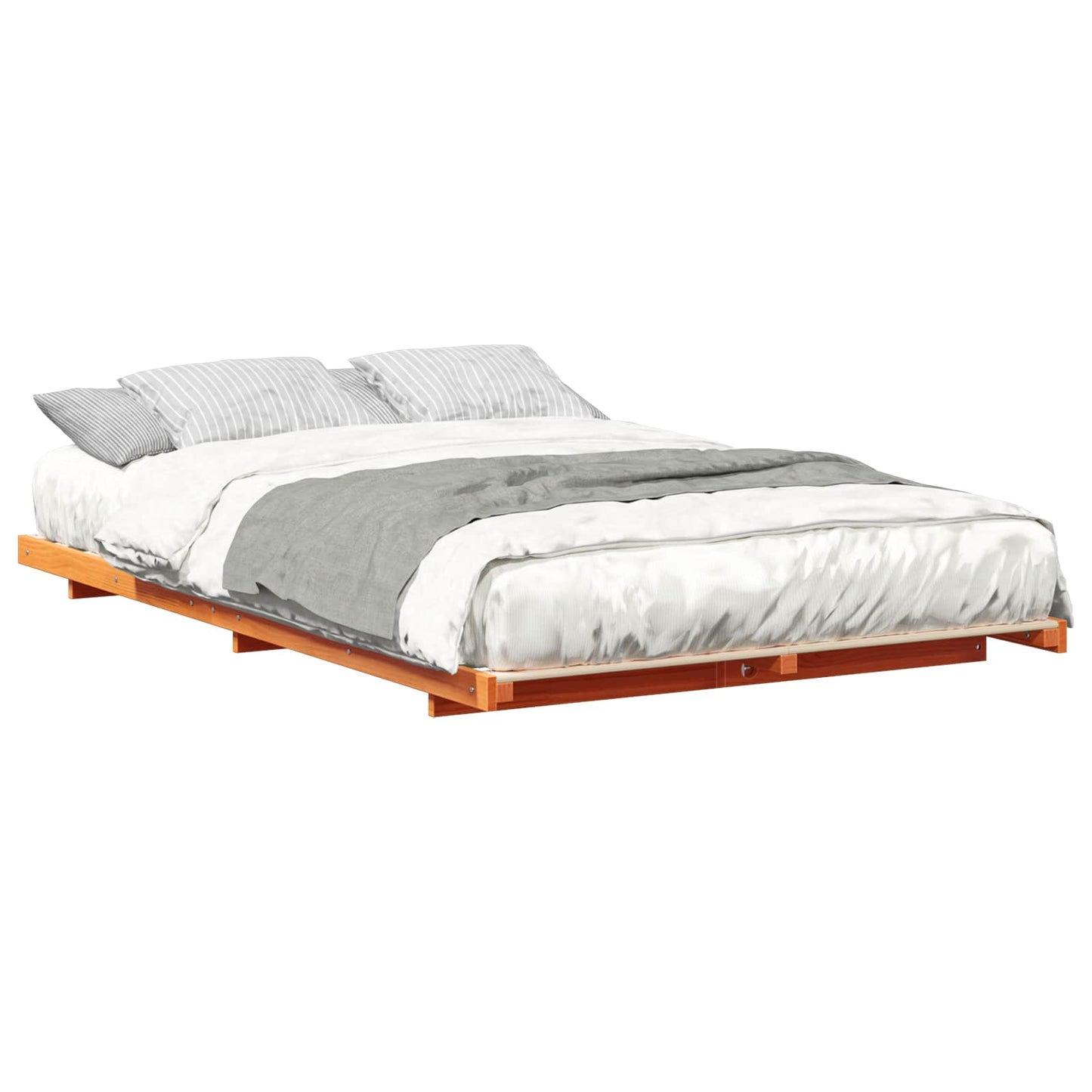 Bed Frame Wax Brown 135 x 190 cm Solid Pine Wood