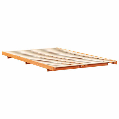 Bed Frame Wax Brown 135 x 190 cm Solid Pine Wood