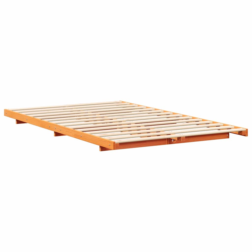 Bed Frame Wax Brown 135 x 190 cm Solid Pine Wood