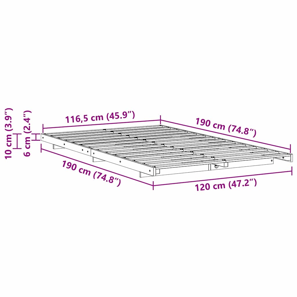 Bed Frame Brown 120 x 190 cm Solid Pine Wood