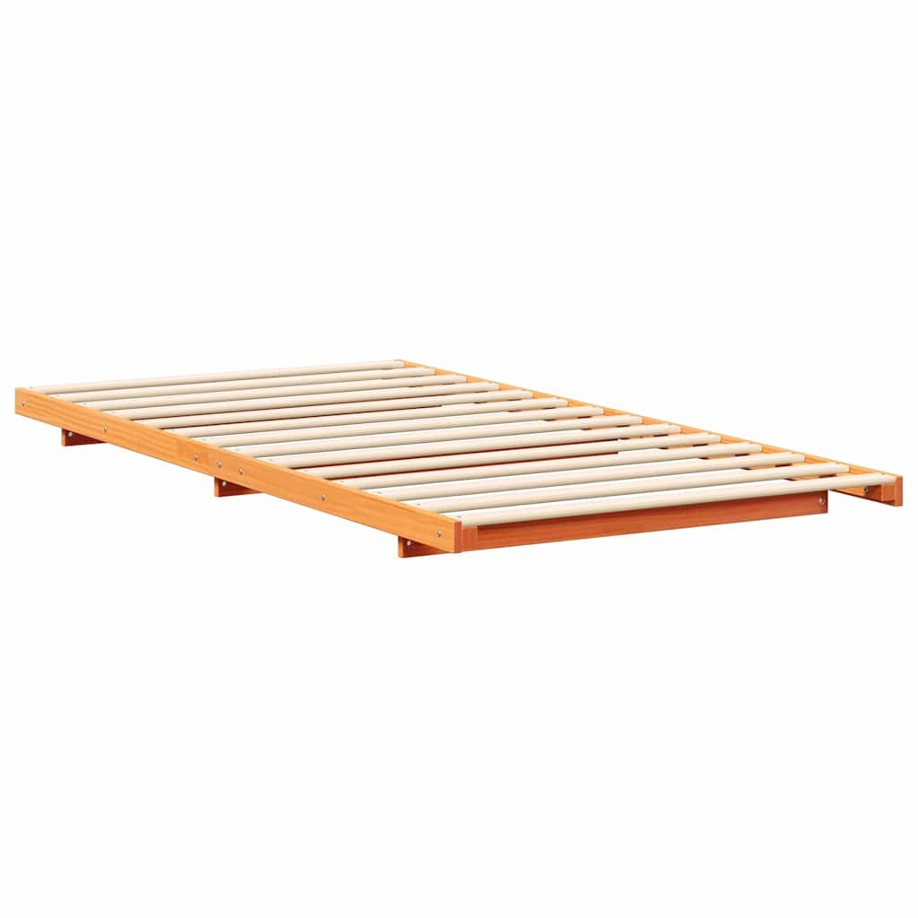 Floor Bed Frame Wax brown 90 x 200 cm Solid pine wood