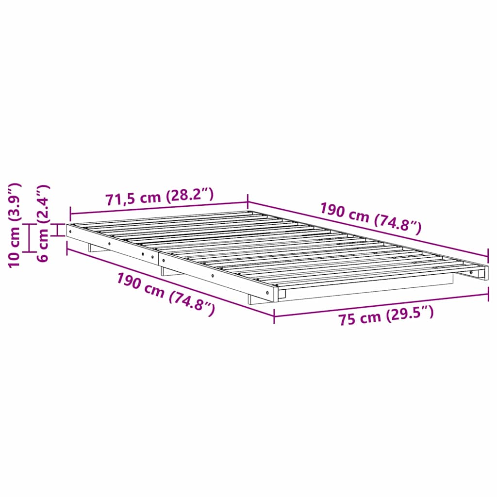 Bed Frame Brown 75 x 190 cm Solid Pine Wood