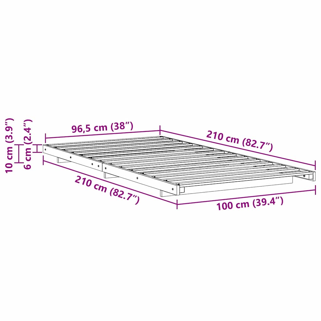 Bed Frame Brown 100 x 210 cm Solid Pine Wood