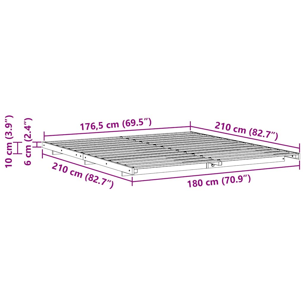Bed Frame Wax Brown 180 x 210 cm Solid Pine Wood