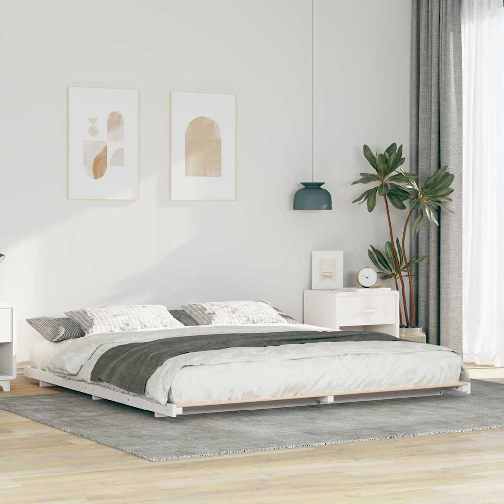 Bed Frame White 200 x 210 cm Solid Pine Wood