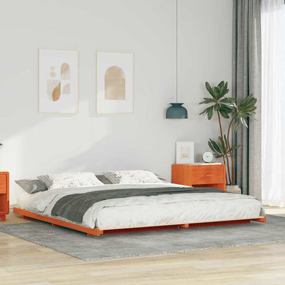 Bed Frame Wax Brown 200 x 210 cm Solid Pine Wood